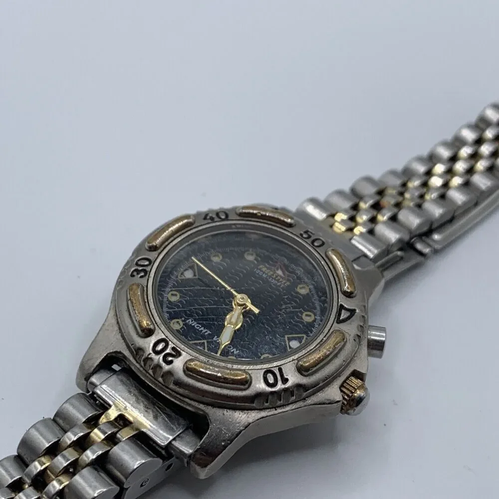 Women's Freestyle Watch Dual Tone Silver Gold Bracelet Watch Black Dial